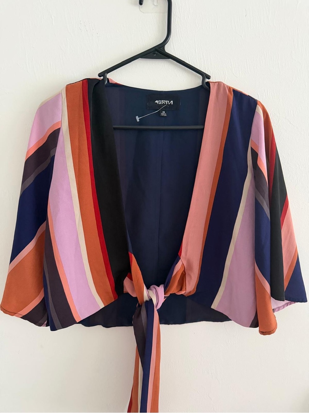 Aritzia Multicolor Striped Tie-Front Crop Top — Navy, Pink & Rust